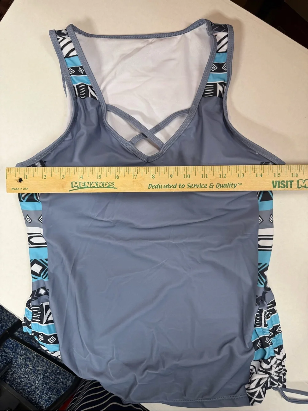 NWT Blue & White Ikat Print Tankini Swimsuit Set w/ Boy Shorts - L